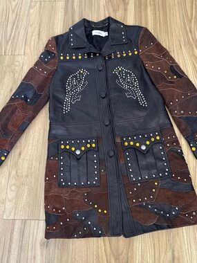 Coach Black Leather & Brown Suede Studded Patchwork Jacket
